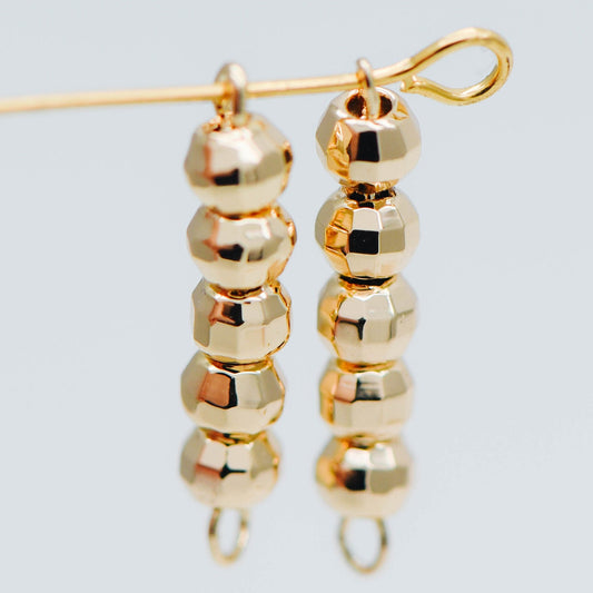 10pcs Gold plated Brass Beaded Connectors 16mm, Faceted Round Beads Bar Charm Pendants (GB-534)