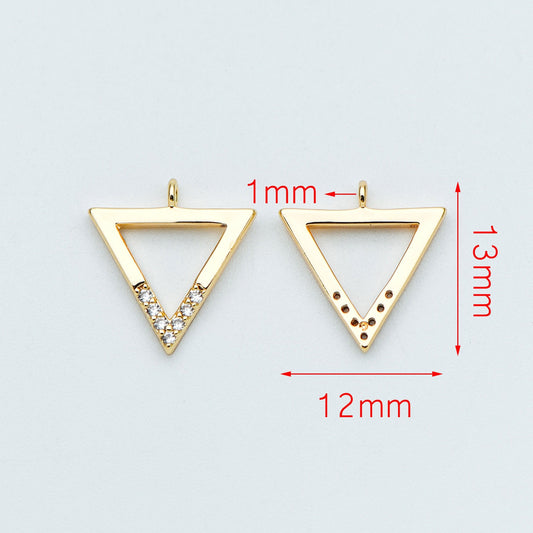 10pcs Gold/ Silver tone Triangle Charms 12mm, CZ Pave Geometric Pendants, Real Gold/ Rhodium plated Brass (GB-621)