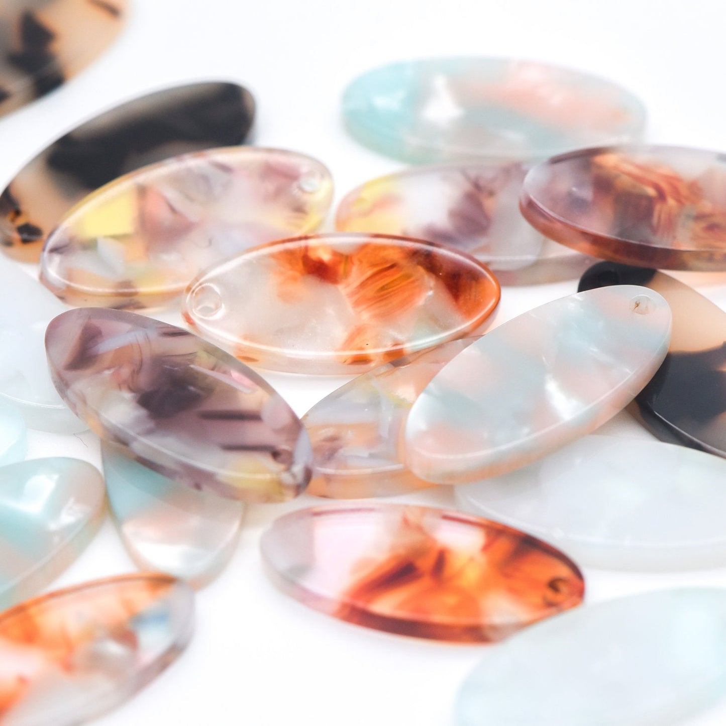 20pcs Tortoise Shell Acetate Oval Pendants 22x10mm, Acrylic Craft Earring Components, Resin Geometric Charms (#HT-55)