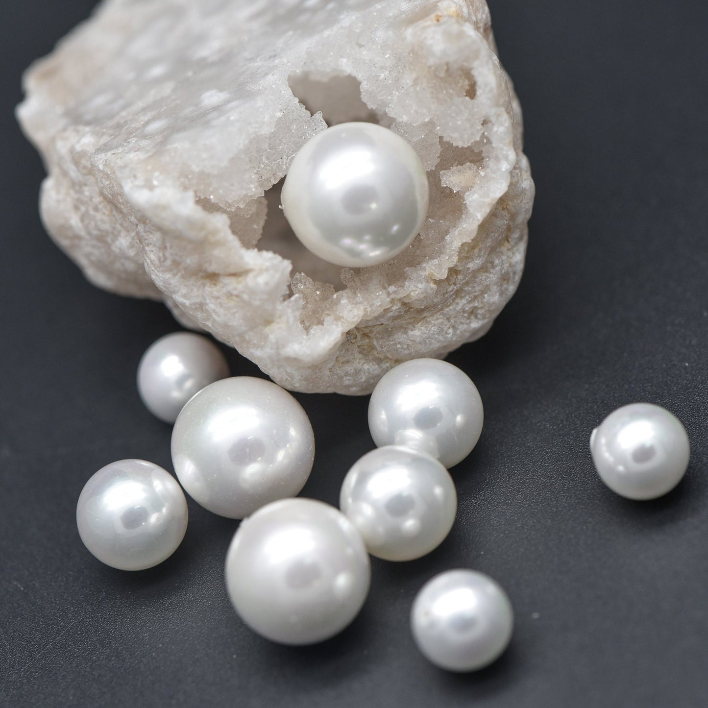 10pcs White Smooth Round Shell beads with Pearl-Colored Coating, Half Hole Drilled, Faux Pearl, 3/ 4/ 5/ 6/ 8/ 10/ 12mm- (BK-022)