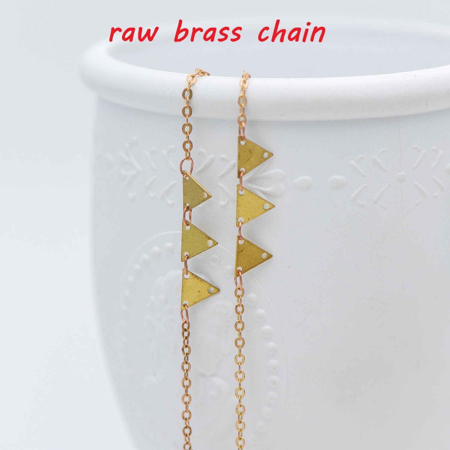 Raw Brass Triangle Beaded Chain 7mm, Unplated Geometric Chain Wholesale (#LK-217-RB)/ 1 Meter=3.3ft