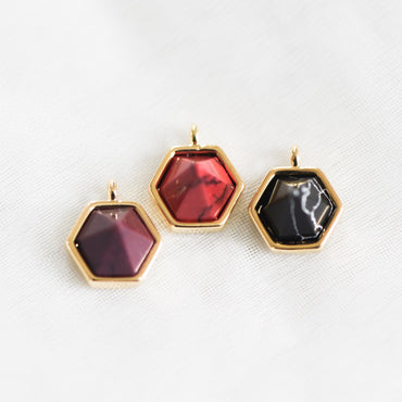 4pcs Hexagon Gemstone Pyramid Spikes Charms, Geometric Stone Pendants 10mm (GB-567)
