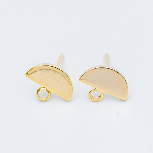 10pcs Gold Semi-circle Ear Posts 10x8mm, Geometric Stud Earrings, Half Moon Earring Components (GB-577)
