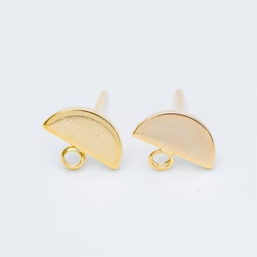10pcs Gold Semi-circle Ear Posts 10x8mm, Geometric Stud Earrings, Half Moon Earring Components (GB-624-A)