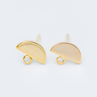 10pcs Gold Semi-circle Ear Posts 10x8mm, Geometric Stud Earrings, Half Moon Earring Components (GB-577)