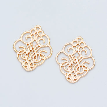 10pcs Gold Filigree Charm Connectors, Gold plated Brass Earring Charms, Necklace Pendants with Loops 28x23mm (GB-890-C)