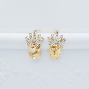 4pcs CZ Pave Gold Ear Posts, Crown Stud Earring, Pearl Peg Mounts, Half Drilled Pearl Settings (#GB-589)