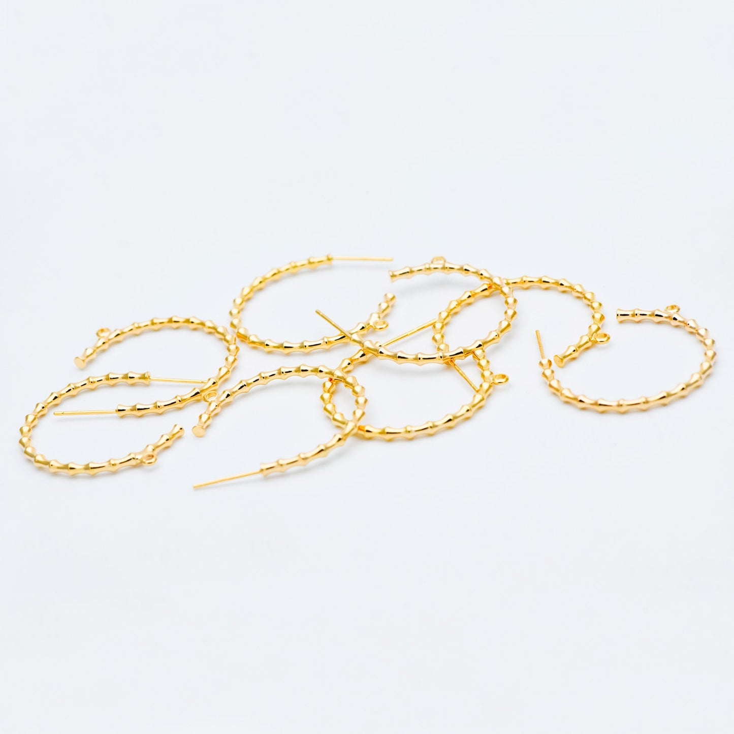 10pcs Gold Bamboo Hoop Earrings, 24/ 30mm, Geometric Circle Stud Earrings (GB-592)