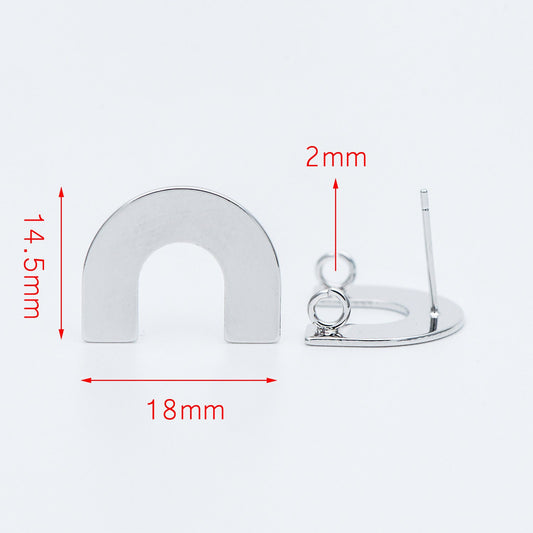 10pcs Gold/ Silver tone Horseshoe Stud Earrings, Real Rhodium plated Brass, U-shaped Ear Posts with Ring/Loop (GB-624-C)