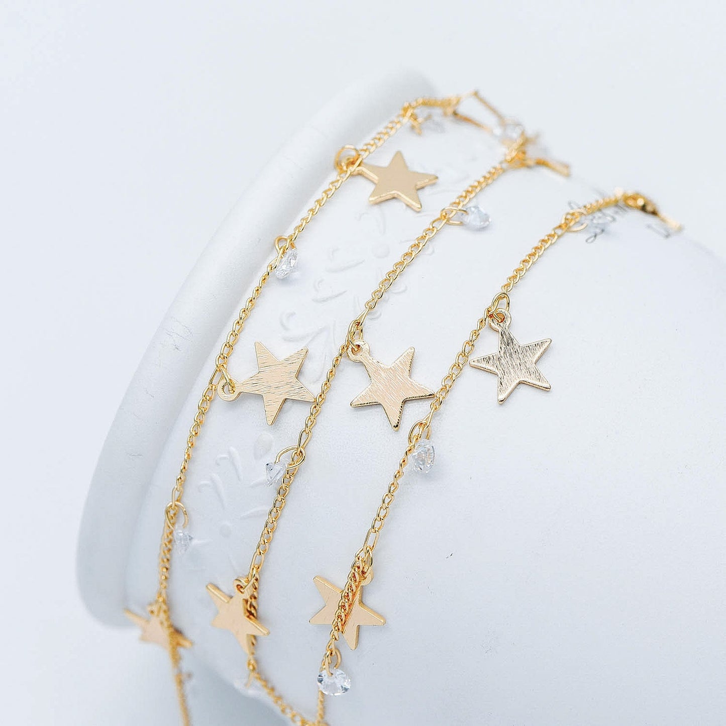 Gold Chain with Star and CZ Charms, 18K Gold plated Brass Curb Chain, Quality Chain for Jewelry Wholesale (#LK-219-1)/ 1 Meter=3.3ft