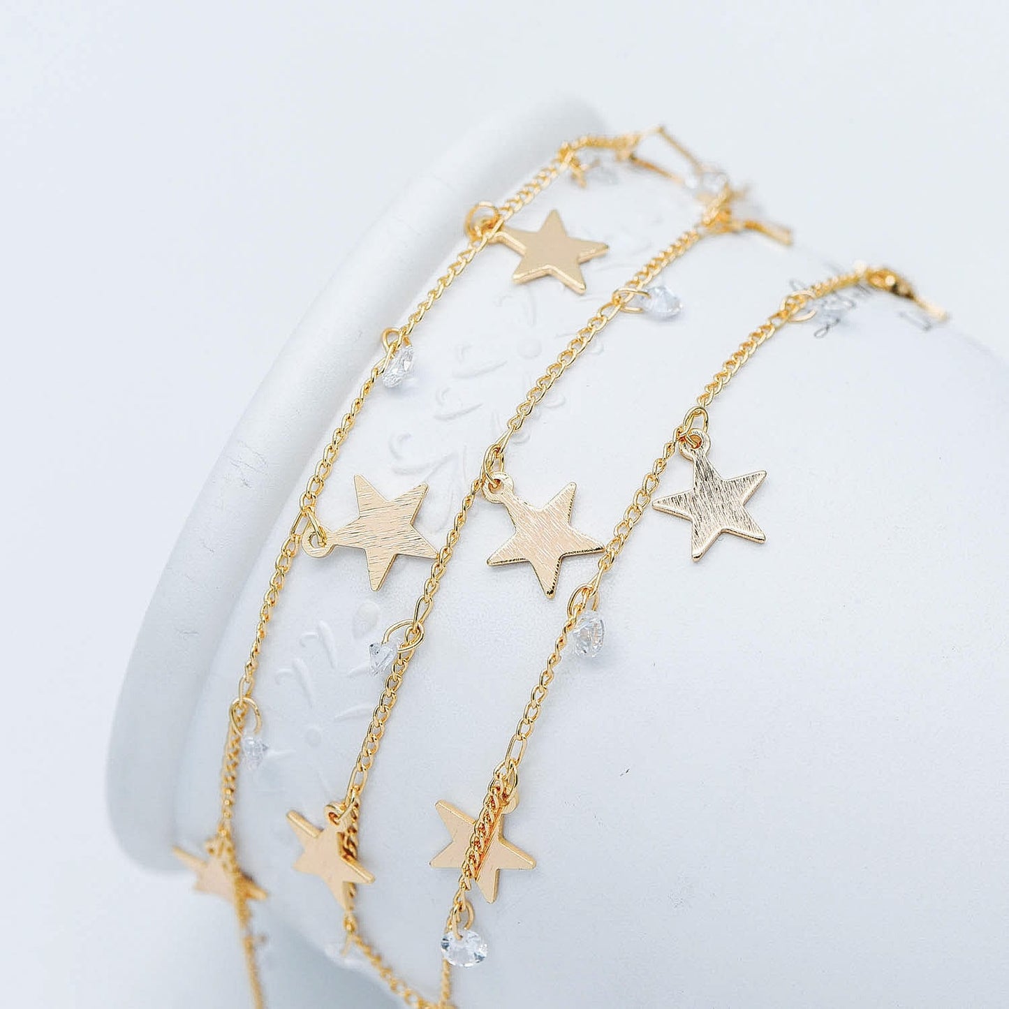 Gold Chain with Star and CZ Charms, 18K Gold plated Brass Curb Chain, Quality Chain for Jewelry Wholesale (#LK-219-1)/ 1 Meter=3.3ft