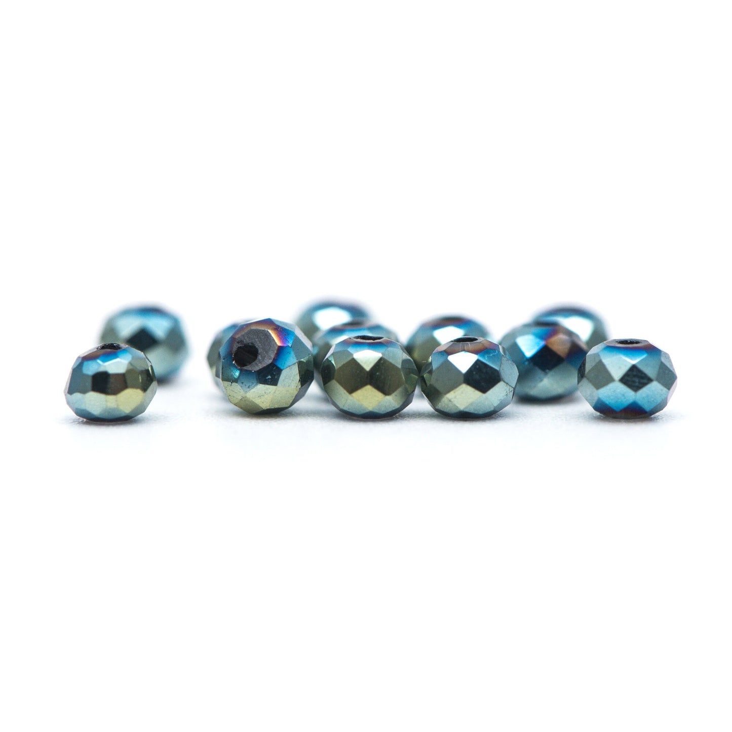 Crystal Glass Rondelle Faceted Tiny beads 2x3mm, Metallic Color Green (#BZ03-61) (A set of 125 beads)