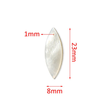 10pcs Mother of Pearl Leaf Charms, White MOP Shell Oval Pendants 23mm (#V1341)