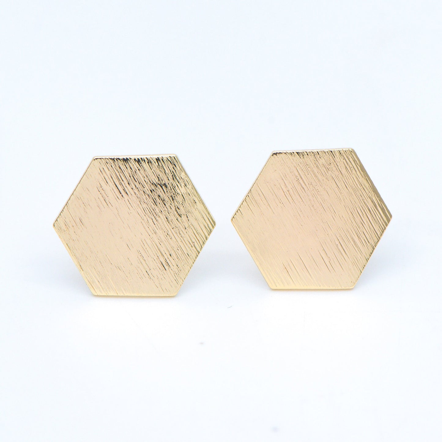 10pcs Brushed Gold Ear Post with Loops Real Gold Plated Brass, Hexagon Geometric Stud Earrings (GB-263-C)