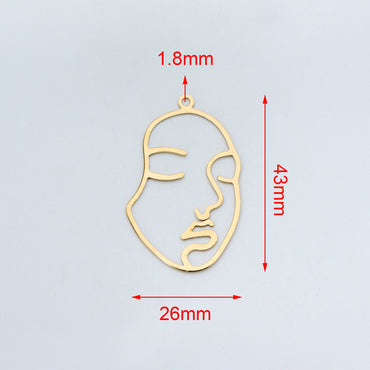 10pcs Raw Brass Face Outline Charms 43x26mm, Vintage Styled Face Pendants Wholesale (RB-140)