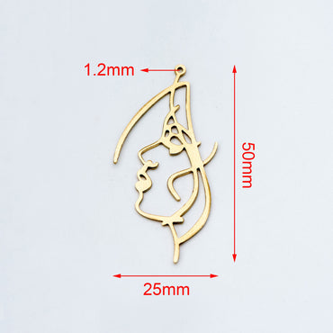 10pcs Raw Brass Face Outline Charms 50x25mm, Vintage Styled Face Pendants Wholesale (RB-158)