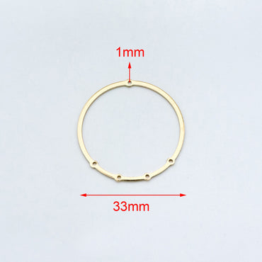 10pcs Raw Brass Circle Charms 33mm, Round Loop Pendants, Multi Hole Connectors (RB-160)