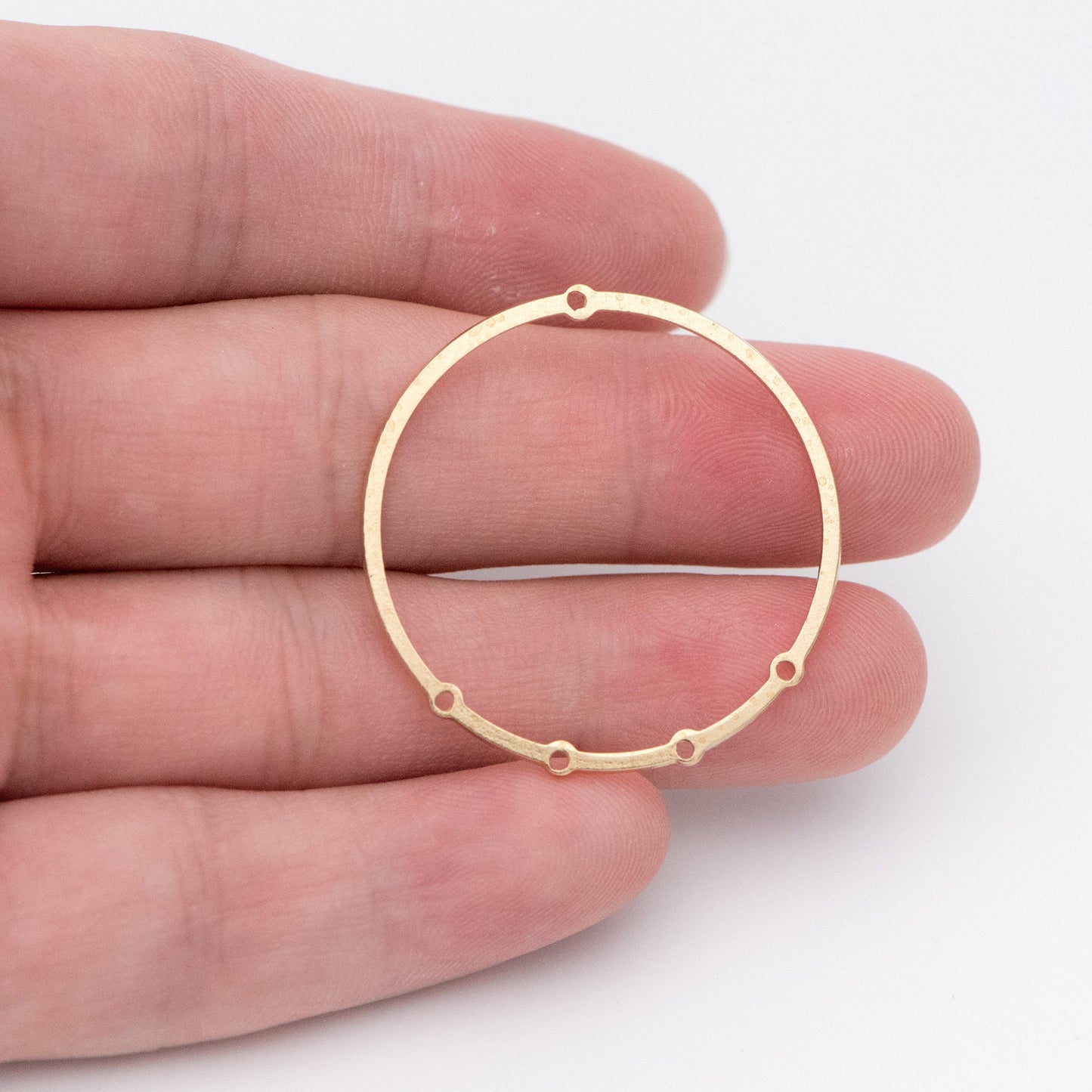 10pcs Raw Brass Circle Charms 33mm, Round Loop Pendants, Multi Hole Connectors (RB-160)