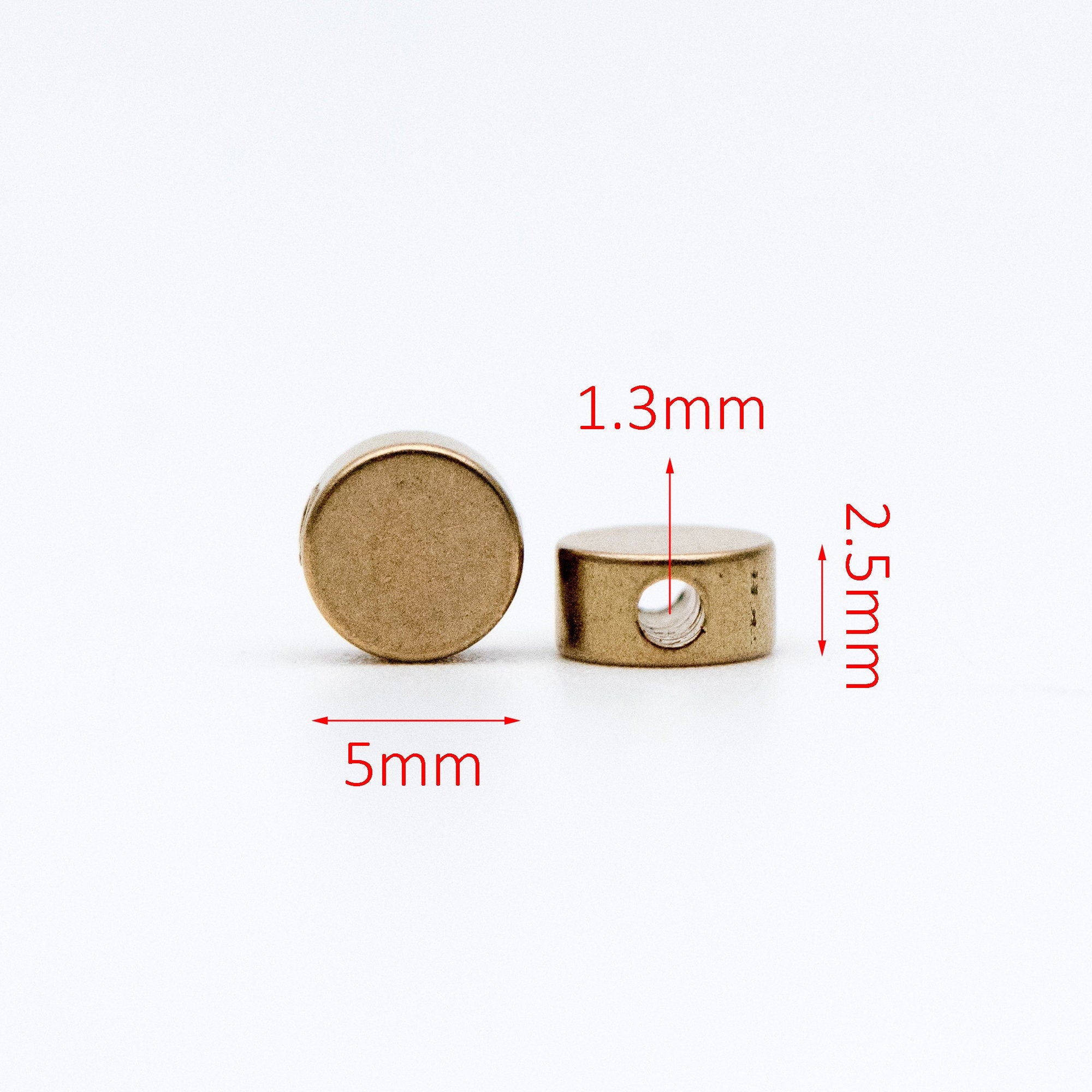 50pcs Raw Brass Round Coin Spacer Beads, 4/ 5/ 7/ 10mm Multi Size (RB-106)