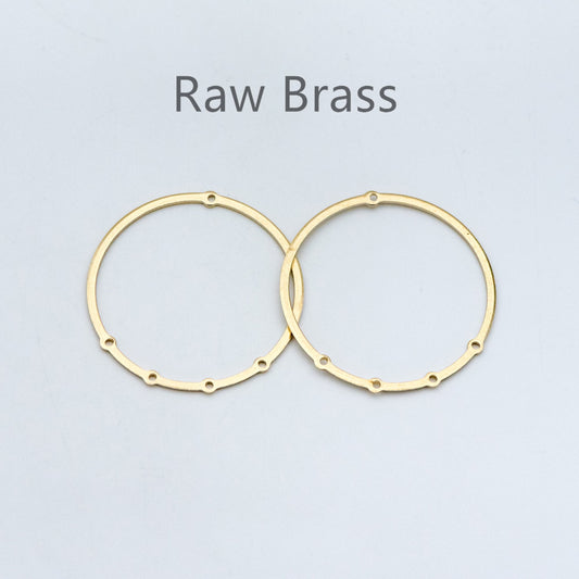 10pcs Raw Brass Circle Charms 33mm, Round Loop Pendants, Multi Hole Connectors (RB-160)