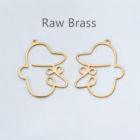 10pcs Raw Brass Face Outline Charms 33x27mm, Vintage Styled Face Pendants Wholesale (RB-146)