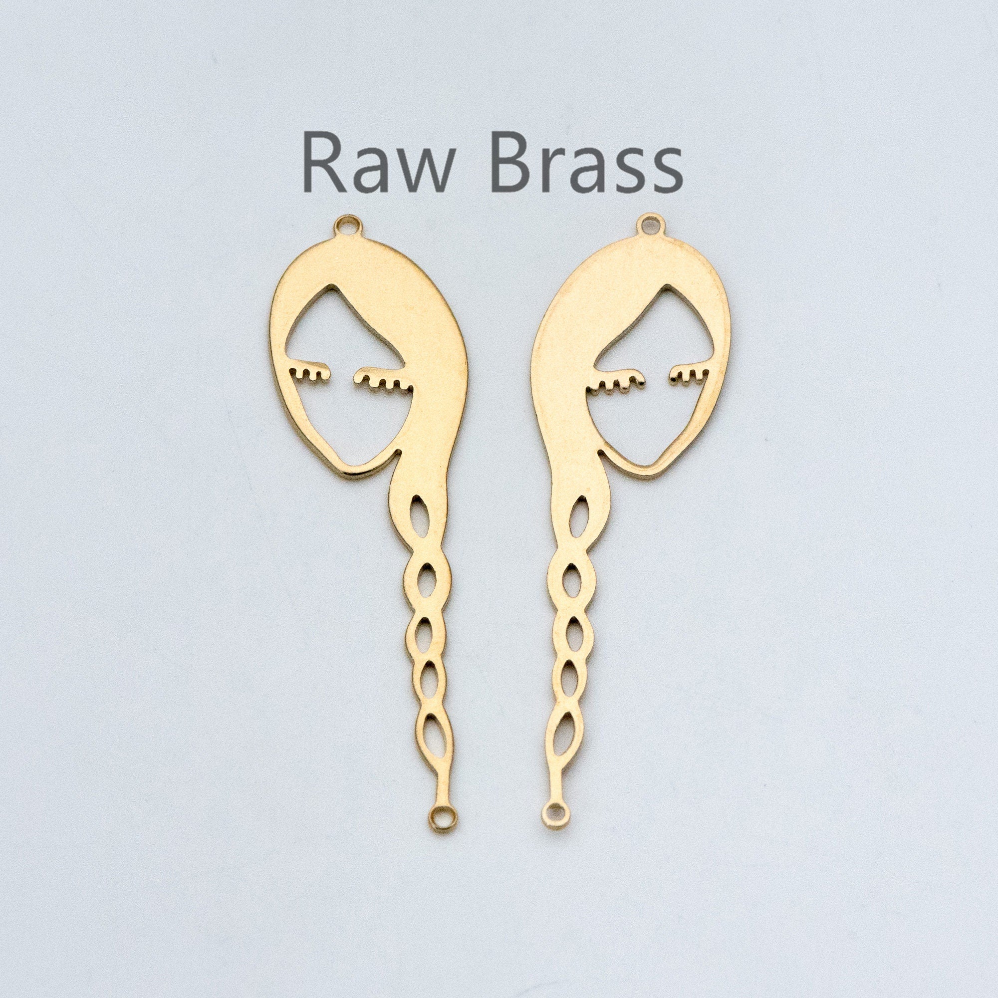 10pcs Raw Brass Face Outline Charms, Vintage Styled Face Pendants Wholesale (RB-141)