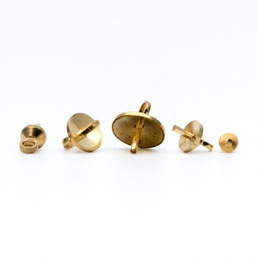 20pcs Raw Brass Peg Bail For Half Drilled Pearls Or Stones, 3/ 4/ 5/ 6/ 8mm Cup Multi Size (RB-173)