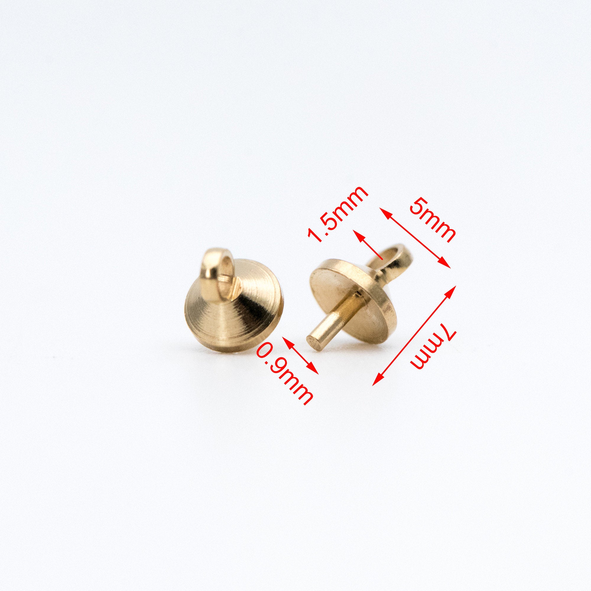 20pcs Raw Brass Peg Bail For Half Drilled Pearls Or Stones, 3/ 4/ 5/ 6/ 8mm Cup Multi Size (RB-173)