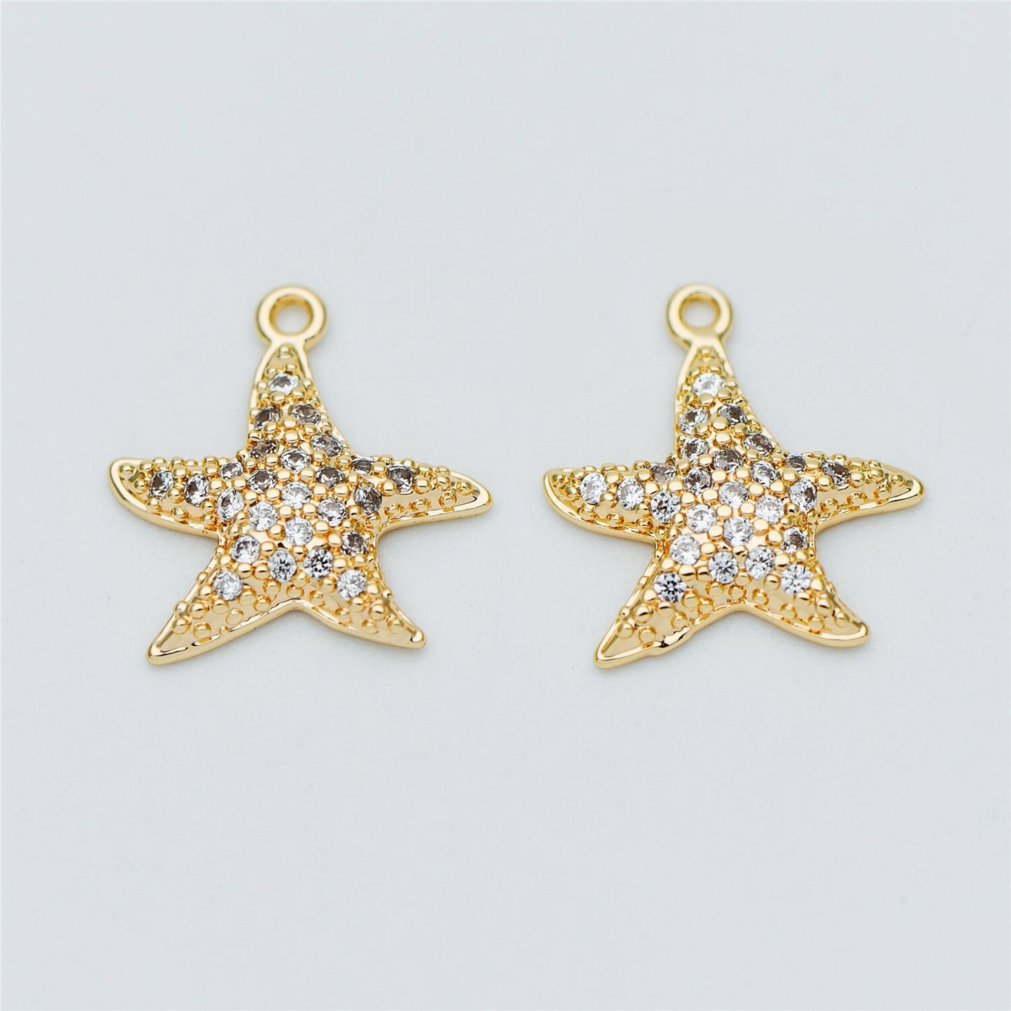 4pcs CZ Pave Gold Starfish Charms 15mm, Real 18K Gold plated Brass Star Pendants (GB-722-B)