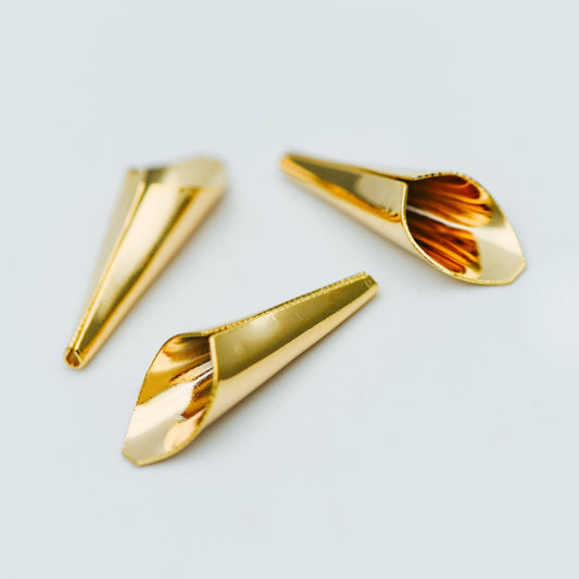 10pcs Gold Floral Bead Tassel Caps 22x7mm, Real Gold plated Brass Cap Ends (GB-626)