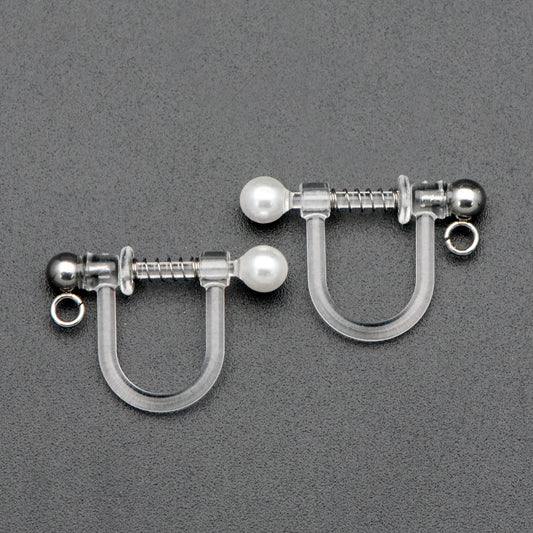 10pcs Resin Clip On Earring Findings, Rhodium plated Brass Earwire, Silver Non Pierced Earrings (GB-670)