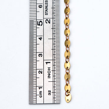 Raw Brass Oval Disc Chains 3x5mm, Handmade Disk Geometric Chain Wholesale (#LK-266-RB)/ 1 Meter=3.3 feet
