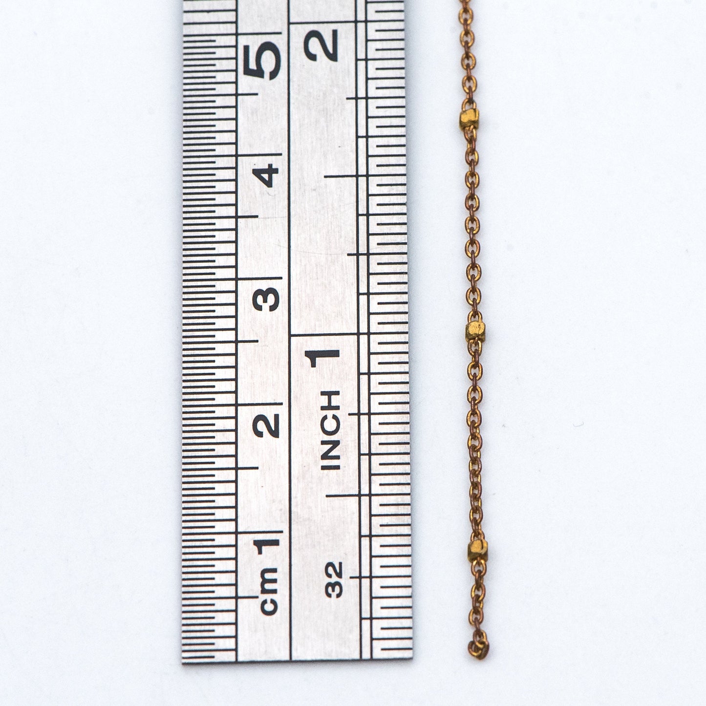 Dainty Raw Brass Beaded Cable Chains, 1.2mm Tiny Chain with 1.4mm Cube Beads, Delicate Chains for DIY Necklace (#LK-263-RB)/ 1 Meter=3.3 ft