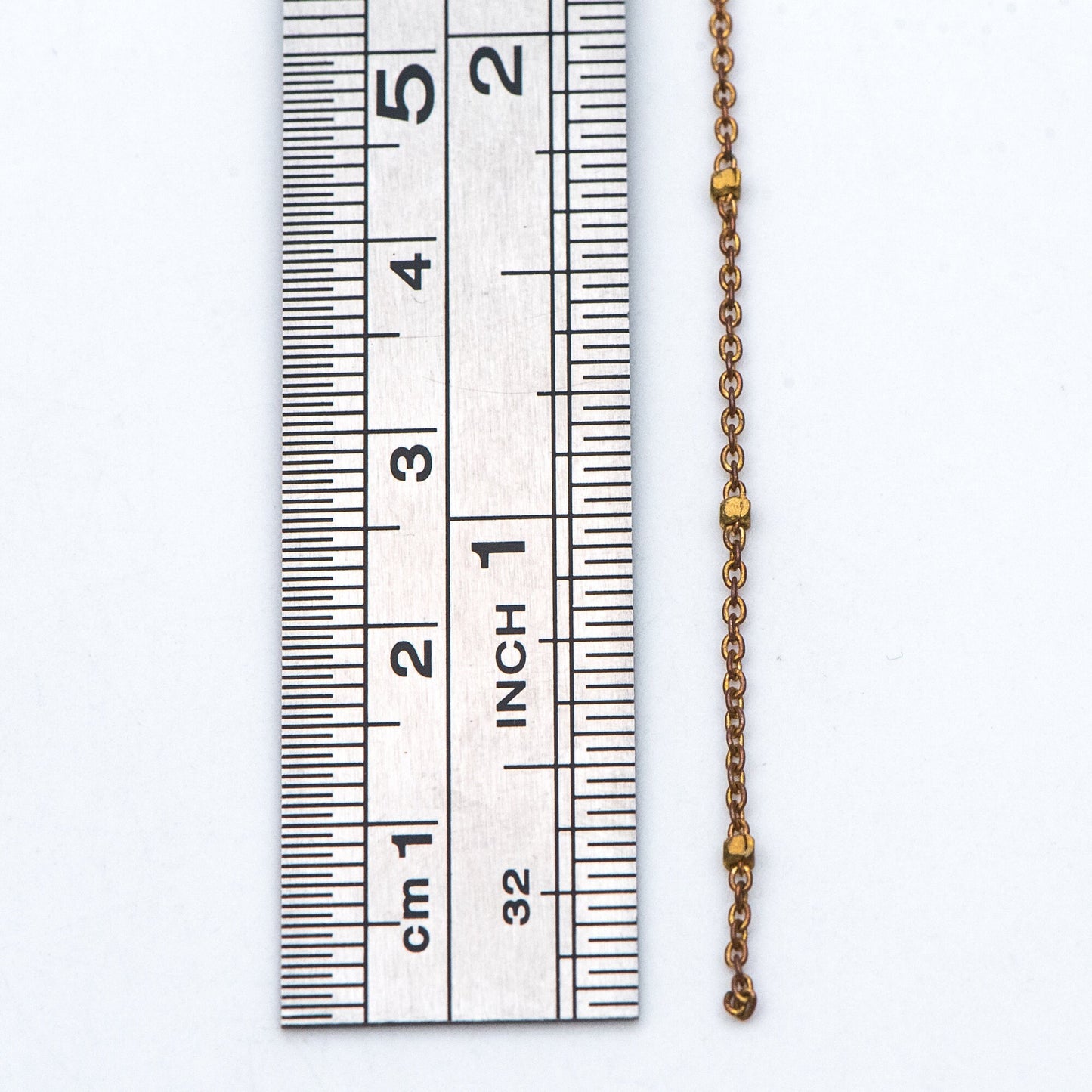 Dainty Raw Brass Beaded Cable Chains, 1.2mm Tiny Chain with 1.4mm Cube Beads, Delicate Chains for DIY Necklace (#LK-263-RB)/ 1 Meter=3.3 ft