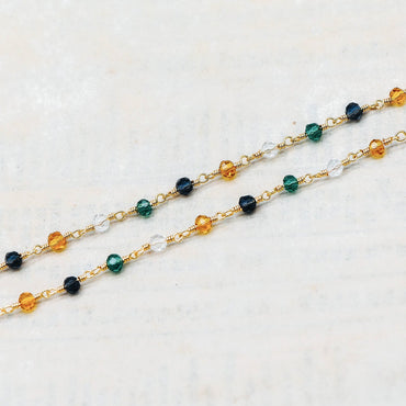 Glass Rondelle Bead Chain 3.5mm, 18K Gold plated on Brass Beaded Chains, Multi Colors Crystal (#LK-221-1)/ 1 Meter=3.3ft