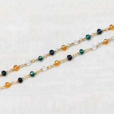 Glass Rondelle Bead Chain 3.5mm, 18K Gold plated on Brass Beaded Chains, Multi Colors Crystal (#LK-221-1)/ 1 Meter=3.3ft