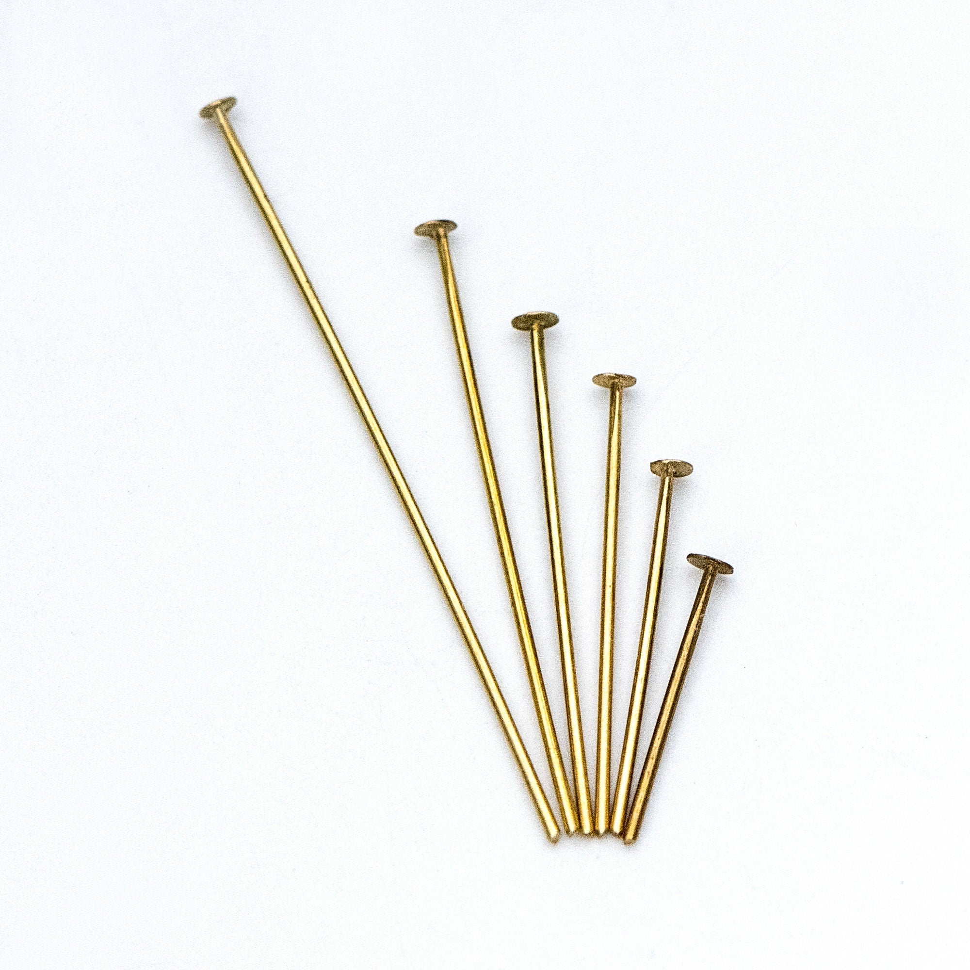 100pcs Raw Brass Head Pins 0.7mm(21 Gauge), Yellow Brass Headpins Wholesale, 14/ 18/ 23/ 26/ 31/ 40mm Multi Size (RB-176)