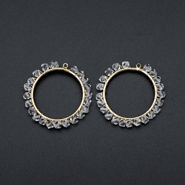 10pcs Gold Beaded 29mm Round Circle Charms , Wired Crystal Beads Geometric Pendants, Dangle Earring Components (GB-683)