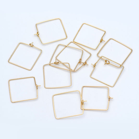 10pcs Gold/ Silver Tone Square Earring Hoops, 22mm Geometric Ear Wire Charm Pendants, Threader Earring Components (GB-702)