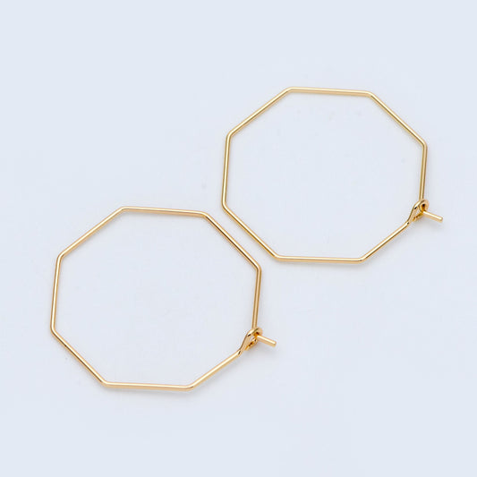 10pcs Gold/ Silver tone Octagon Hoop Earring 28mm, 18K Gold/ Rhodium plated Brass, Geometric Ear Wire Components (GB-698-D)