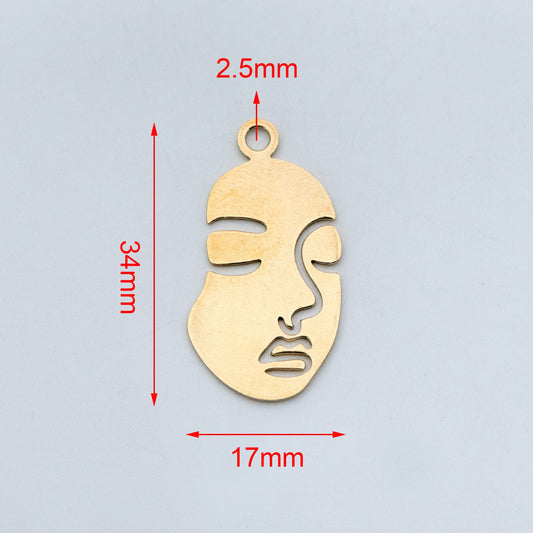 10pcs Raw Brass Face Outline Charms 20/ 34mm, Vintage Styled Face Pendants Wholesale (RB-144)