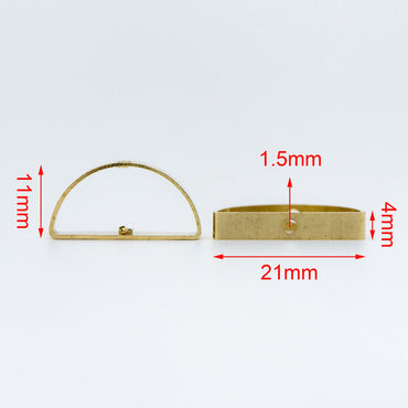20pcs Raw Brass Semicircle Link Pendants 21x11mm, Geometric Half Moon Charms with 2 Holes (RB-151)