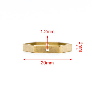 20pcs Raw Brass Hexagon Link Pendants, Geometric Charms with 2 Holes (RB-155)
