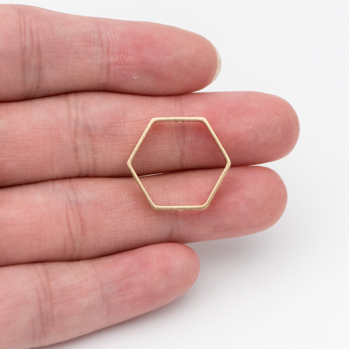 20pcs Raw Brass Hexagon Link Pendants, Geometric Charms with 2 Holes (RB-155)