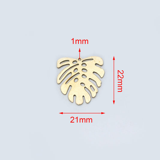 10pcs Raw Brass Monstera Charms 22mm/ 45mm, Leaf Necklace Pendants, Brass Findings Wholesale (RB-157)