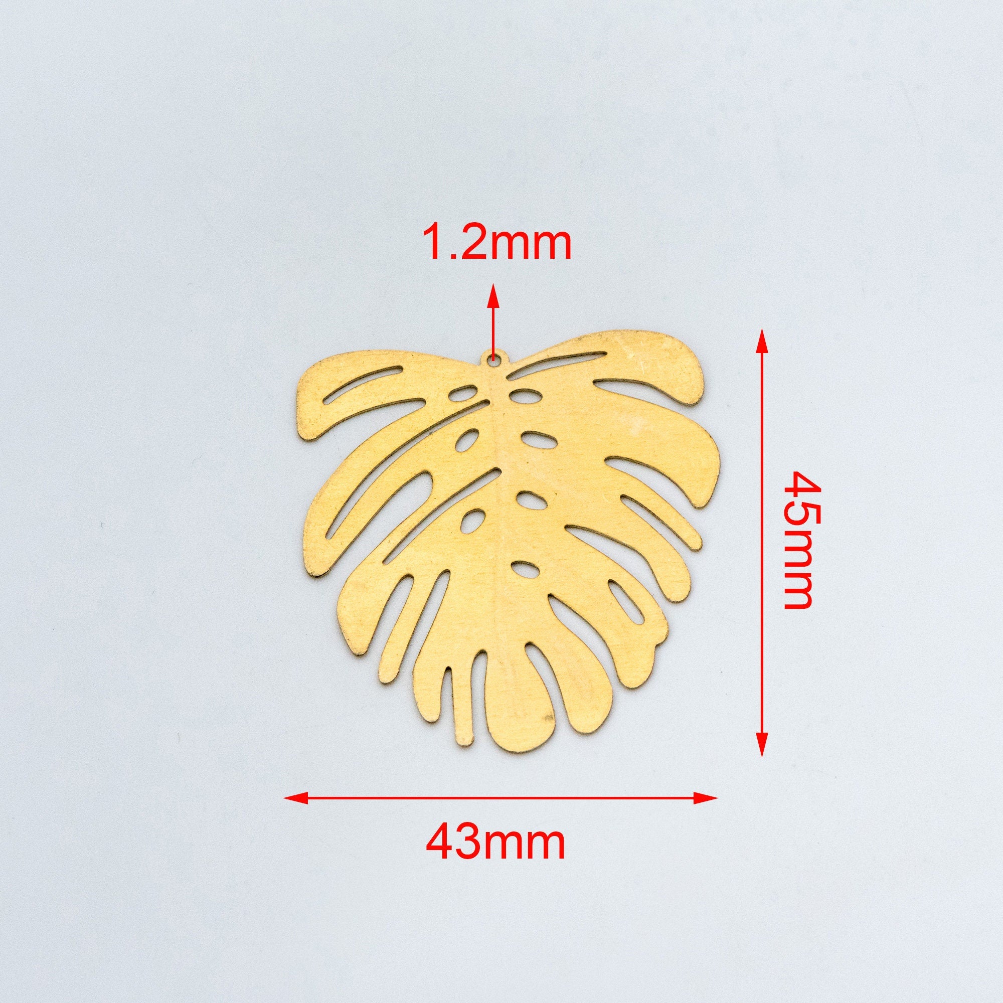 10pcs Raw Brass Monstera Charms 22mm/ 45mm, Leaf Necklace Pendants, Brass Findings Wholesale (RB-157)