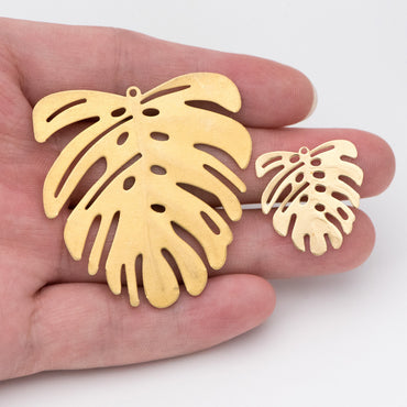 10pcs Raw Brass Monstera Charms 22mm/ 45mm, Leaf Necklace Pendants, Brass Findings Wholesale (RB-157)