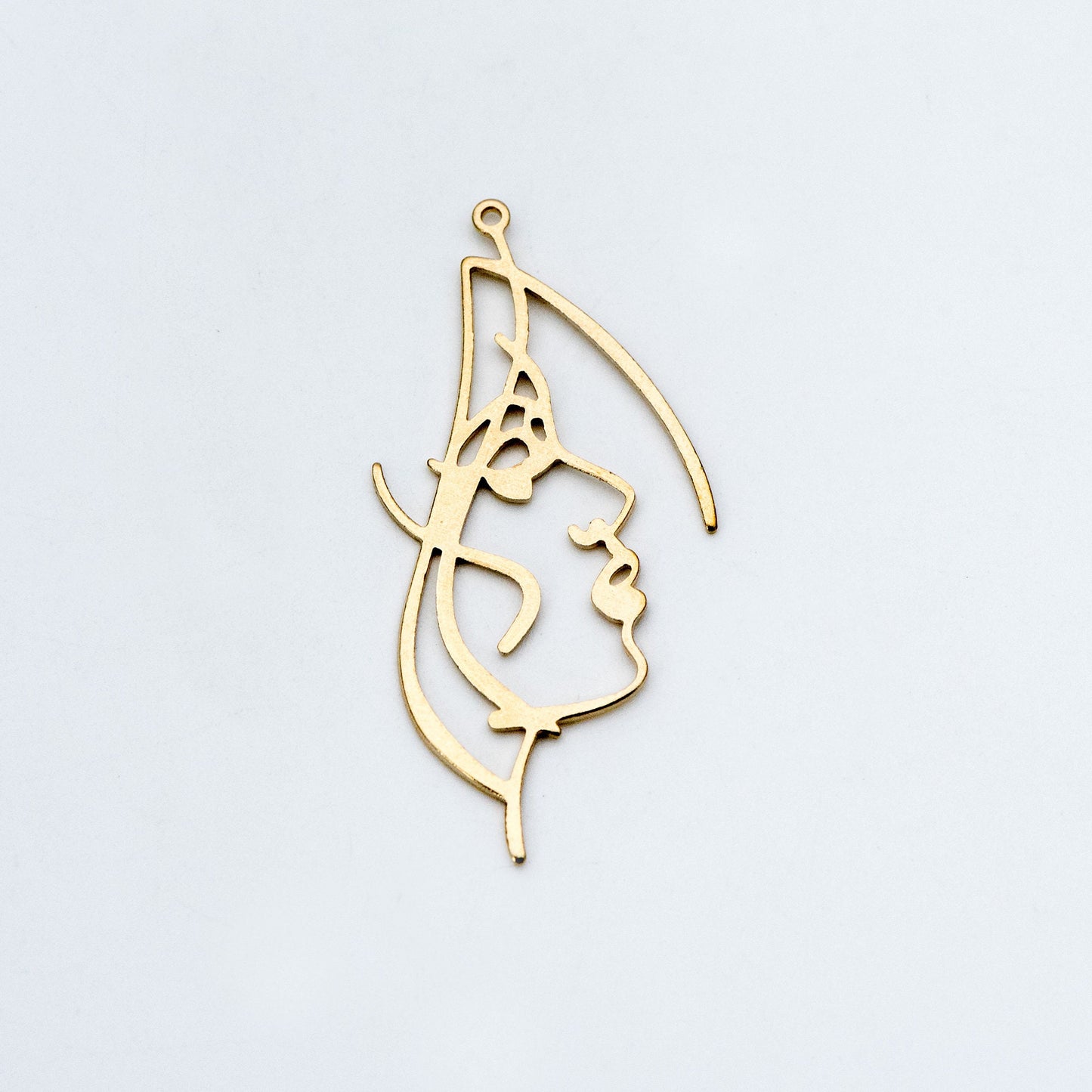 10pcs Raw Brass Face Outline Charms 50x25mm, Vintage Styled Face Pendants Wholesale (RB-158)