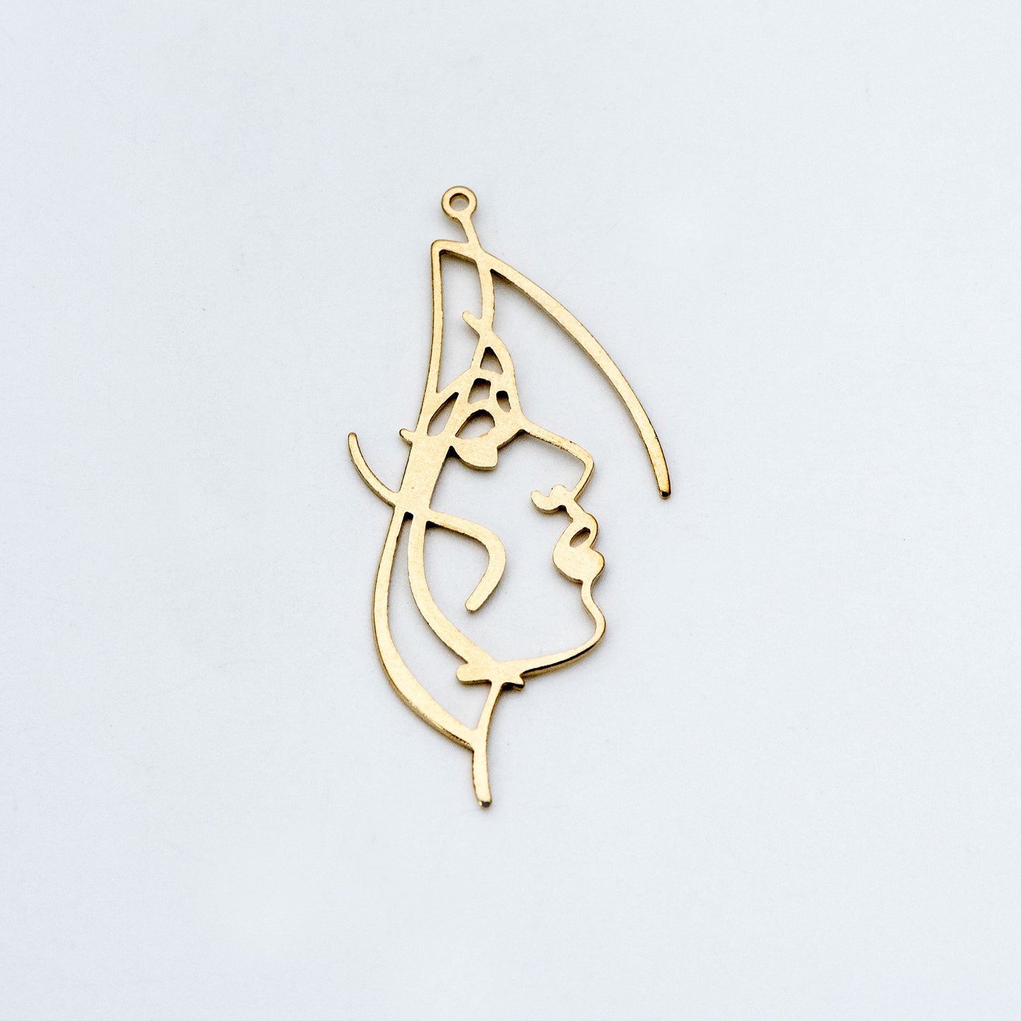 10pcs Raw Brass Face Outline Charms 50x25mm, Vintage Styled Face Pendants Wholesale (RB-158)