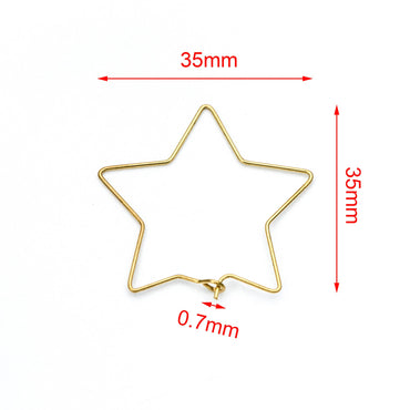 50pcs Raw Brass Star Earring Hoops 35mm, Ear Wire Threader Earrings (RB-164)